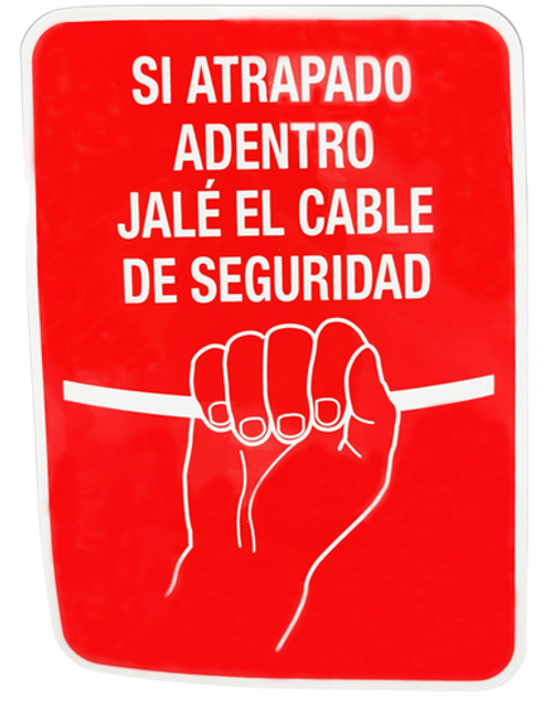 Trapped inside safety cable decal Espanol