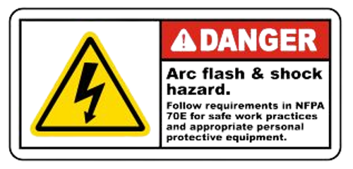 Danger arc flash and shock hazard label