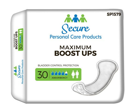 Case of 120 (4 bags of 30) Secure Maximum Boost Ups SP1579 6.25 X 13.75 IN frontside product packagi