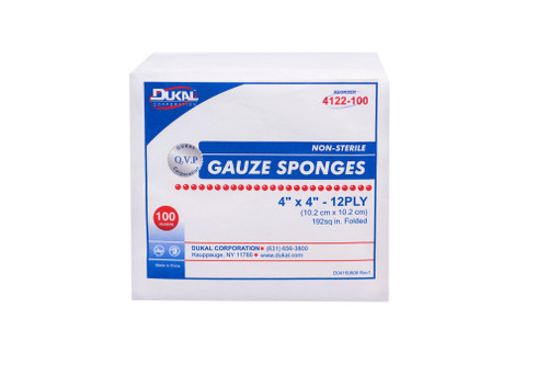 Gauze Sponge Dukal Cotton 12-Ply 4x4 IN Square NonSterile 4122 200 CT main box display