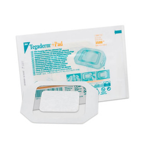 3M Tegaderm +Pad Film Dressing w/ Non-Adherent Pad 3586 3.5x4 IN product and packaging display