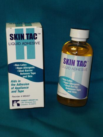 Skin Tac liquid adhesive barrier for ostomy appliances and medical tape