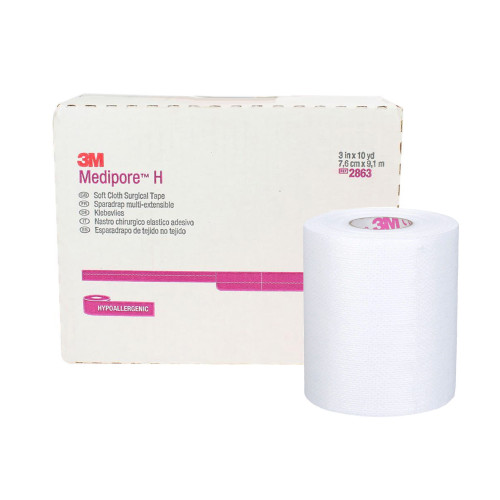 Medical Tape 3M™ Medipore™ H Water Resistant Cloth 3 in. X 10 yd. White, Non-Sterile