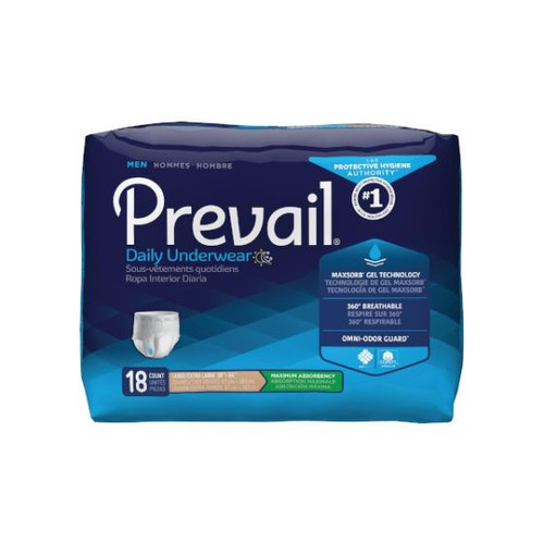 Male Adult Absorbent Underwear Prevail Men's Daily Underwear PUM513 L/XL 38-64 IN front of case disp
