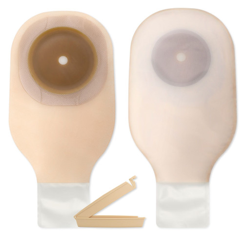 Front and back image of Hollister 8651 Drainable Ultra Clear Pouch with curved clamp 