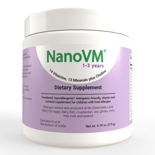 NanoVM 1-3 Dietary Supplement, white can with purple label and green text