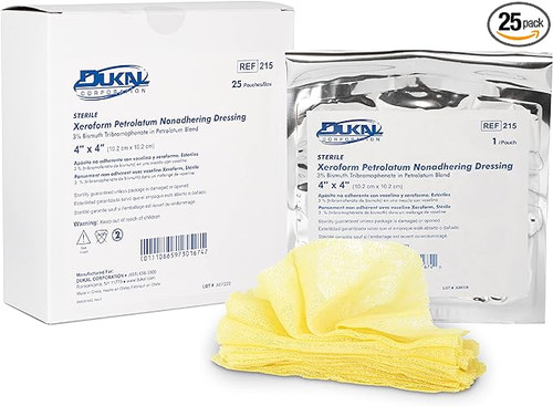 Dukal Alba Xeroform Petrolatum Gauze, Sterile, 4 x 4 Inches, Pack of 25