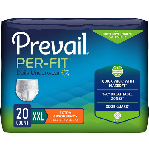 Bag of 20 count adult daily underwear unisex with Quick Wick with maxsoft, 360 breathable zones, and
