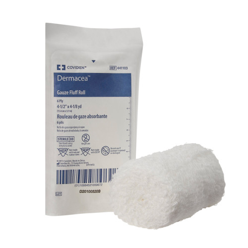 Fluff Bandage Roll Dermacea 4.5 Inch X 4.1 Yard 6-Ply Roll Shape Sterile, 1 per Pouch