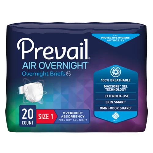 Prevail Air Size 1 Overnight Adult Briefs bag medium size 