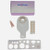 Packaging box, Drainable Pouch, Pouch Clamp, sizing guide, 10 circular adhesive patches set