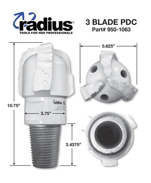 RADIUS PDC BIT,(STEEL)  5.625" - 950-1063