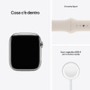 Apple Watch Series 7 GPS + Cellular, 45mm Cassa in Acciaio inossidabile color Argento con Cinturino Sport Galassia
