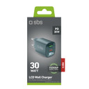 SBS TETRGANLCD1USB1C30A Caricabatterie per dispositivi mobili Universale Azzurro AC Ricarica rapida Interno