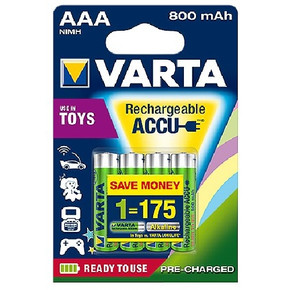 Varta Recharge Accu Power AAA 800 mAh Blister da 4 (Batteria NiMH Accu Precaricata, Micro, ricaricabile, pronta all'uso)