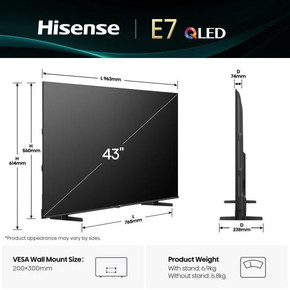 Hisense Smart TV QLED 43E79Q 43” UHD 4K HDR10 Dolby Vision, 60Hz, DVB-T2/S2, VIDAA U9 Hisense Smart TV QLED 43E79Q 43” UHD 4K HDR10 Dolby Vision, 60Hz, DVB-T2/S2, VIDAA U9