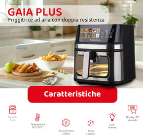 MELCHIONI FAMILY GAIA PLUS Friggitrice ad Aria XXL 8L - 2200W, 10 Programmi