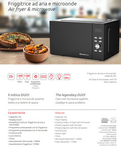 Melchioni Family Forno Microonde + Friggitrice ad Aria Golia 23L - Grill 1700W - Nero