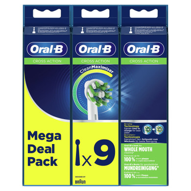 Oral-B CrossAction Testine Di Ricambio Con Tecnologia CleanMaximiser, Confezione Da 9 Pezzi