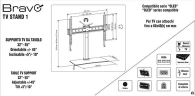 Bravo 92402636 Supporto TV a parete 139,7 cm (55") Grigio