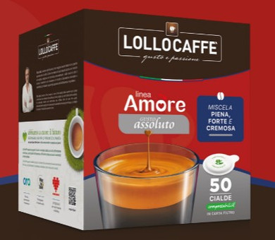 Lollo Caffè Cialde Amore Assoluto 50 Pz – Gusto Intenso e Cremoso in Carta Filtro