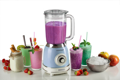 Ariete 583, Frullatore Vintage con tazza in vetro da 1,5 Litri, 4 Lame in Acciaio Inox, 4 Velocità + Pulse,1000 Watt, Celeste