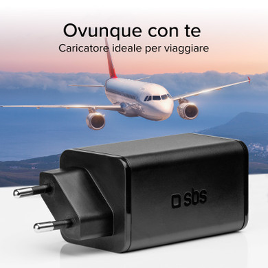 SBS TETRGANUSBCPD65W Caricabatterie per dispositivi mobili Lettore e-book, Fitness tracker, GPS, Auricolare, Telefono cellulare, Altoparlante portatile, Power bank, Smartphone, Orologio intelligente, Tablet Nero AC Ricarica rapida Interno