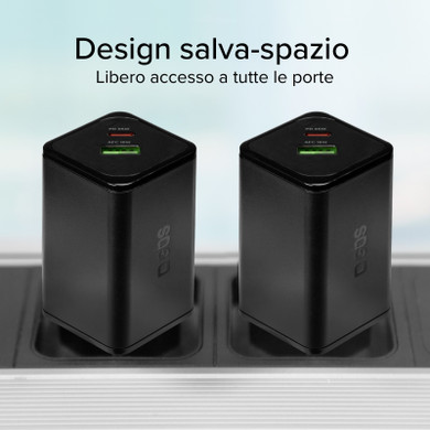 SBS TETRGANUSBCPD65W Caricabatterie per dispositivi mobili Lettore e-book, Fitness tracker, GPS, Auricolare, Telefono cellulare, Altoparlante portatile, Power bank, Smartphone, Orologio intelligente, Tablet Nero AC Ricarica rapida Interno