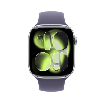 Apple Watch Series 11 GPS 46mm Cassa Alluminio Argento con Sport Band Viola Nebbia - M/L