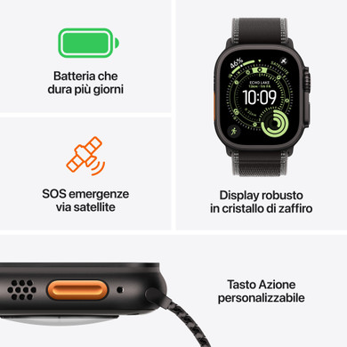Apple Watch Ultra 3 GPS + Cellular 49mm Cassa Titanio con Trail Loop Blu/Blu Acceso - M/L