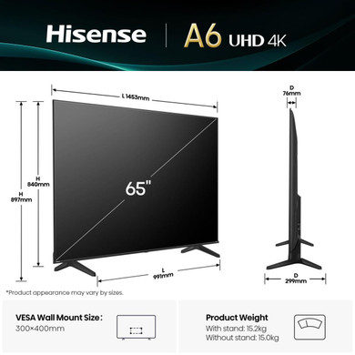 Hisense Smart TV 65" 4K UHD 65A69Q: Dolby Vision HDR, VIDAA U5 e TV Intelligente
