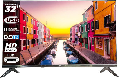 JCL 32" HD Ready TV (DVB-T2/S2) - Televisore LED 720p con 2xHDMI, USB e Audio Dolby