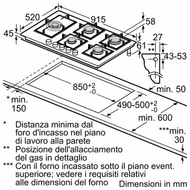 Bosch Serie 6 PPM9A6I40 Piano cottura a gas 90 cm 5 fuochi Vetro Nero