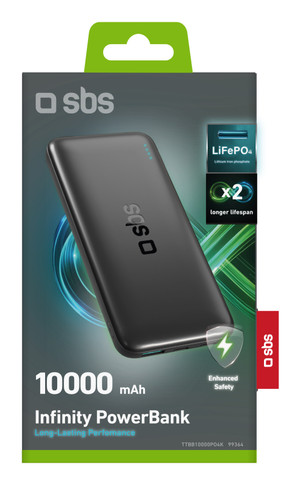 SBS TTBB10000PO4K batteria portatile Litio Ferro Fosfato (LiFePo4) 10000 mAh Nero