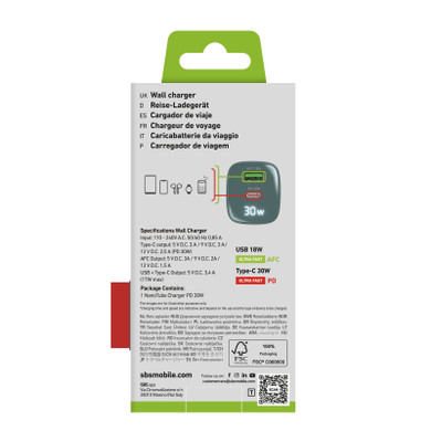 SBS TETRGANLCD1USB1C30A Caricabatterie per dispositivi mobili Universale Azzurro AC Ricarica rapida Interno