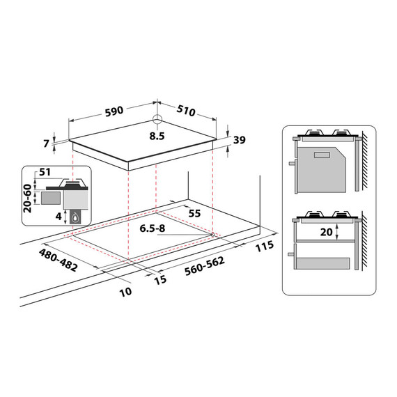 Whirlpool GMR 6422/IXL Acciaio inossidabile Da incasso 59 cm Gas 4 Fornello(i)