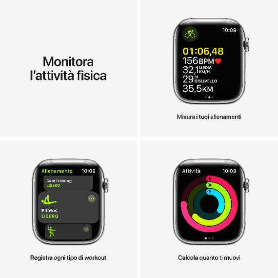 Apple Watch Series 7 GPS + Cellular, 45mm Cassa in Acciaio inossidabile color Argento con Cinturino Sport Galassia