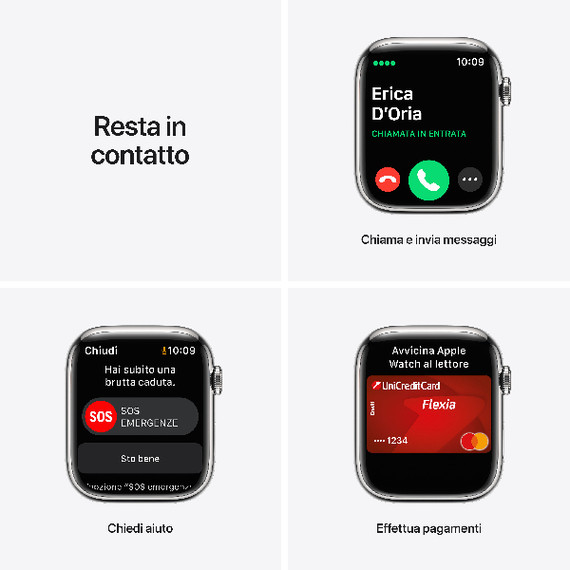 Apple Watch Series 7 GPS + Cellular, 45mm Cassa in Acciaio inossidabile color Argento con Cinturino Sport Galassia
