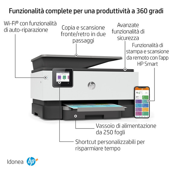 HP OfficeJet Pro Stampante multifunzione HP 9012e, Colore, Stampante per Piccoli uffici, Stampa, copia, scansione, fax, HP+; Idoneo per HP Instant Ink; alimentatore automatico di documenti; Stampa fronte/retro