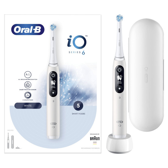 Oral-B iO - 6 - Spazzolino Elettrico Ricaricabile Bianco con Custodia da Viaggio