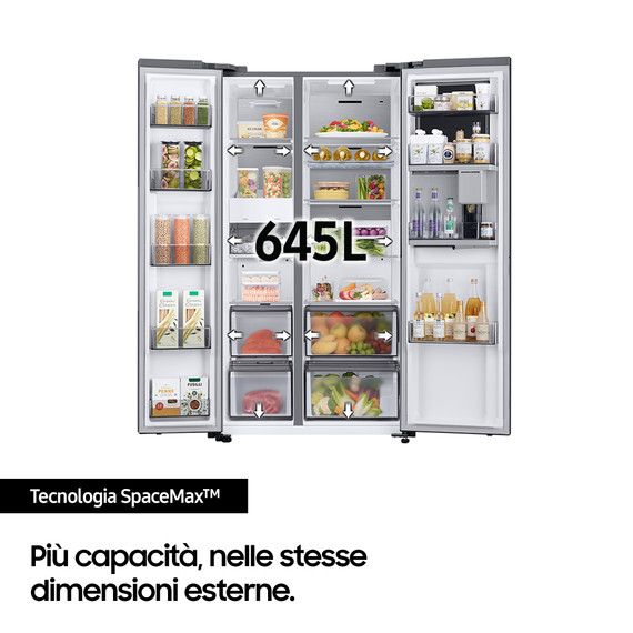 Samsung RH69B8941S9 frigorifero Side by Side con Beverage Center™ Libera installazione con Dispenser con allaccio idrico 645 L Classe E, Inox