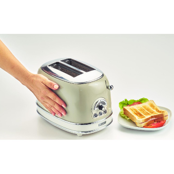 Ariete 155 Tostapane Vintage 2 fette di pane - con pinze - 6 livelli di tostatura - 810 Watt- Acciaio Inox - Linea Vintage - Beige