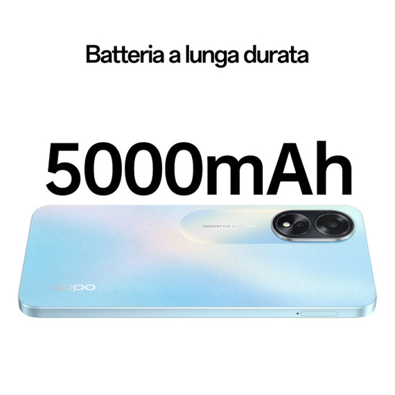 OPPO A18 4G Smartphone, AI Doppia fotocamera 8+2MP, Selfie 5MP, Display 6.56” 90HZ LCD HD+, 5000mAh, RAM 4GB (Esp 1GB/2GB/4GB)+ROM 128GB (esp1TB), IP54, [Versione Italia],Glowing Blue