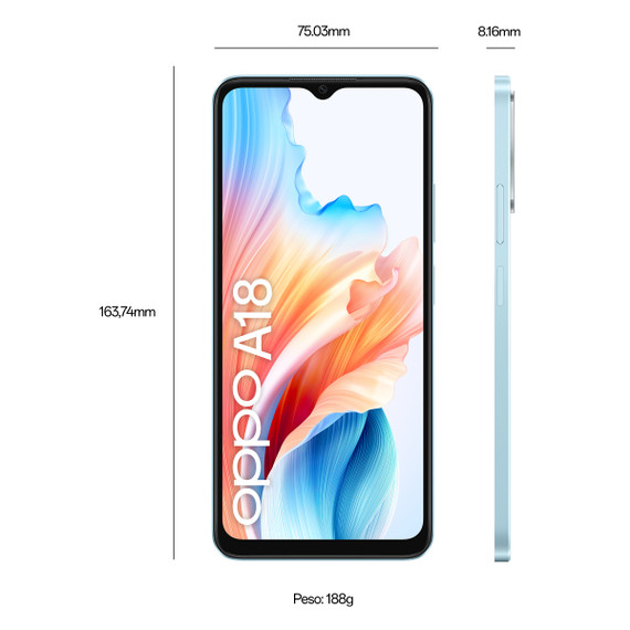 OPPO A18 4G Smartphone, AI Doppia fotocamera 8+2MP, Selfie 5MP, Display 6.56” 90HZ LCD HD+, 5000mAh, RAM 4GB (Esp 1GB/2GB/4GB)+ROM 128GB (esp1TB), IP54, [Versione Italia],Glowing Blue