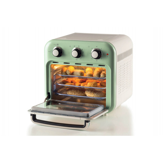 Ariete 4632 Friggitrice ad aria e forno Vintage, 1400W, 2in1, Capacità 16L, Accessori inclusi, Timer 60 minuti, Doppio vetro, Verde