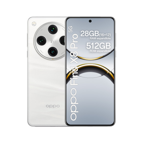 OPPO Find X8 Pro 5G AI Smartphone, Quadrupla Fotocamera 50+50+50+50MP, Selfie 32MP, Display 6.78” 120HZ AMOLED 1.5K, 5910mAh, RAM 16GB (+12GB) +ROM 512GB, [Versione Italia], Pearl White