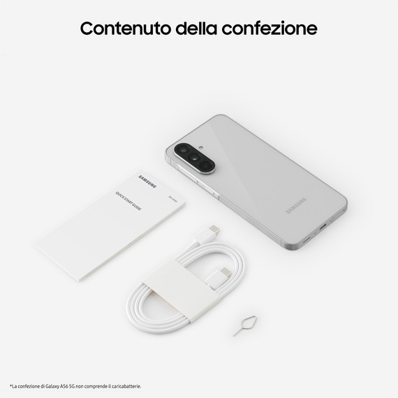 Samsung Galaxy A56 5G, Smartphone con Funzioni intelligenti, Display Super AMOLED 6.7”, 8GB RAM, 256GB, Camera 50MP, Batteria 5.000 mAh, IP67, Awesome Lightgray