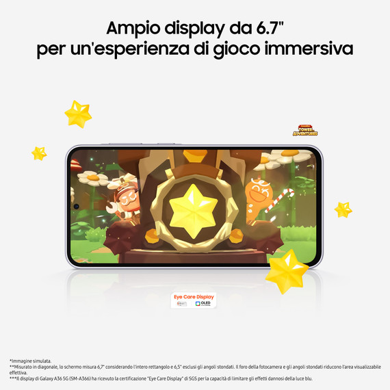 Samsung Galaxy A36 5G, Smartphone con Funzioni intelligenti, Display Super AMOLED 6.7”, 8GB RAM, 256GB, Camera 50MP, Batteria 5.000 mAh, IP67, Awesome Lavender