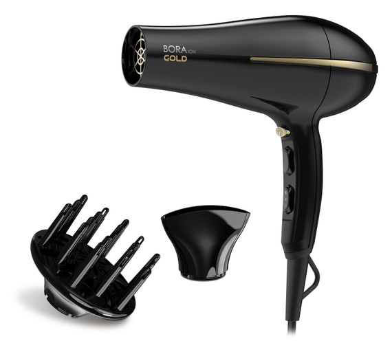 GA.MA Phon Bora Ion Gold: Griglia rivestita in olio d'argan, capelli idratati e morbidi, 2200 W, Motore Dc Ultraleggero, 6 combinazioni di temperatura e velocità, colpo d'aria fredda, inclusi 1 bocchetta e 1 diffusore