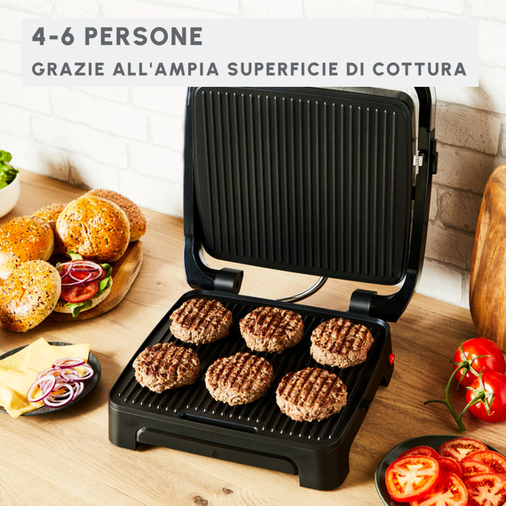 Moulinex GI272D Griglia Elettrica Inicio Adjust 2000W, Piastra Panini e Grill 2-in-1, Antiaderente, Termostato Regolabile